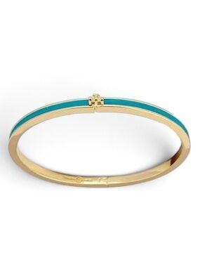 Tory Burch Gold and Turquoise minimalist enamel metal bracelet NWOT